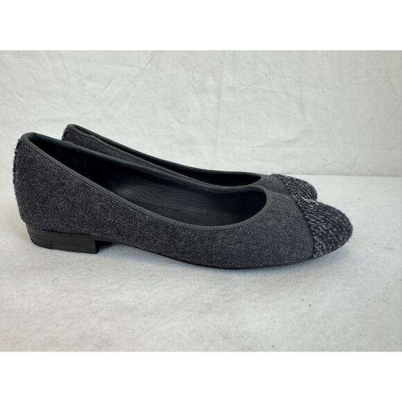 CHANEL Tweed Wool Ballet Flats Gray Size 37.5 Made in Italy - Picture 5 of 11